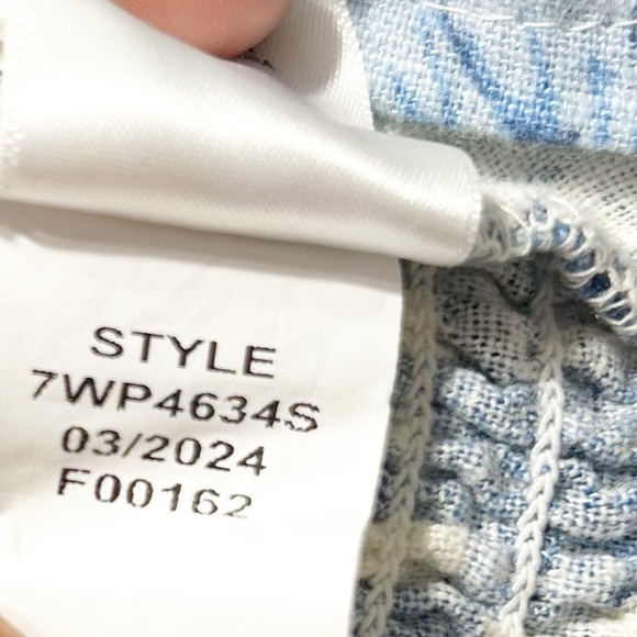 Lucky Brand Linen Blend Crop Top Blue White Floral Balloon Sleeve Elastic Cuffs - Picture 10 of 10